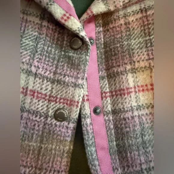Cacharel Paris Plaid Wool Coat Green Pink Accents Size Small 6/7 Girls - Picture 5 of 10
